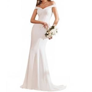 NEW EVER-PRETTY plain solid color off shoulder mermaid wedding dress in cream